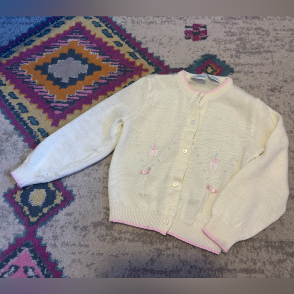 Vintage Cream Kids Sweater with Pink Accents